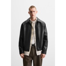 جاكيت رجالي اسود جلد من زارا